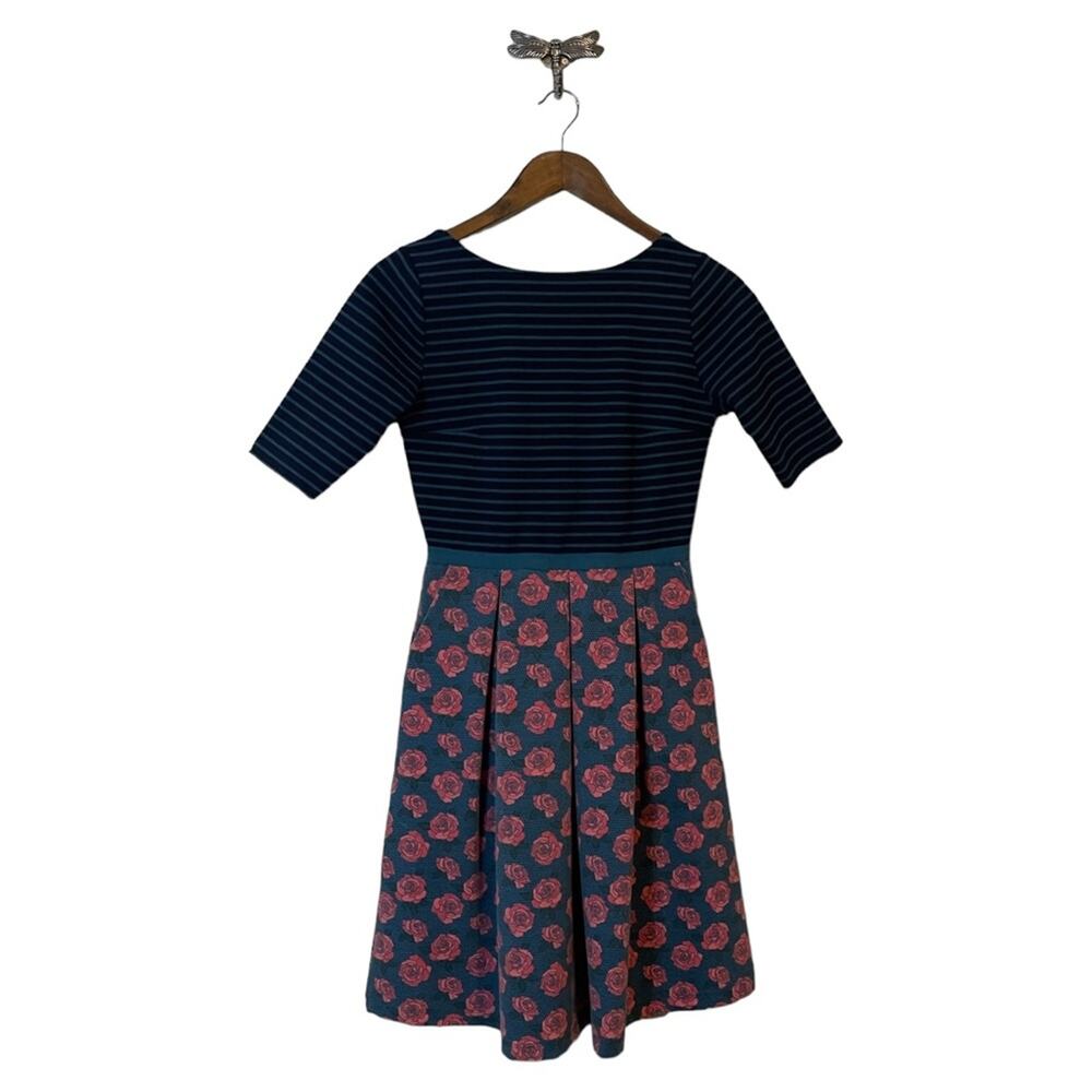 Matilda Jane Blue Striped and Pink Roses Dress Women's Size XS